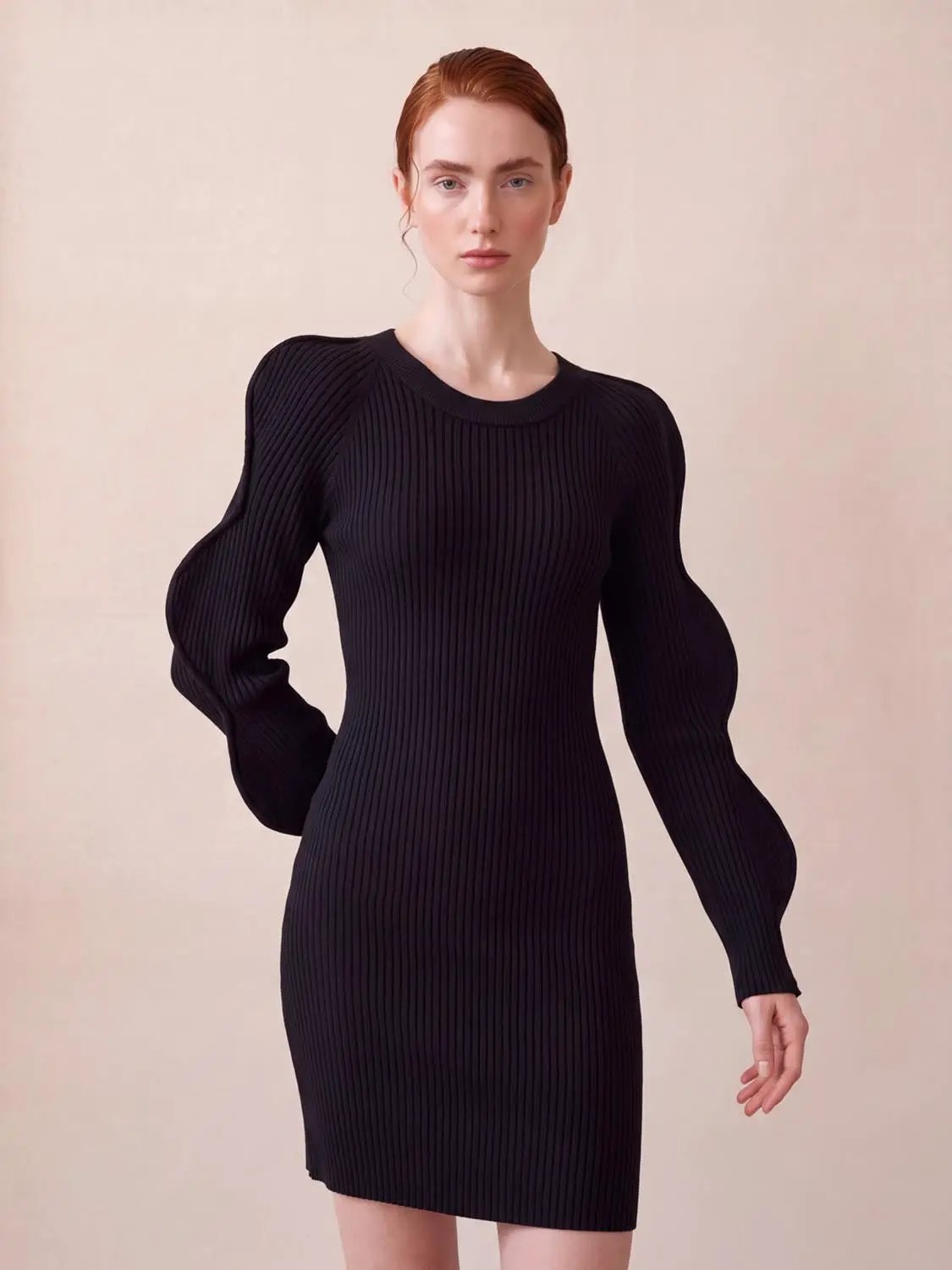 Wave Sleeve Knitted Midi Dresses