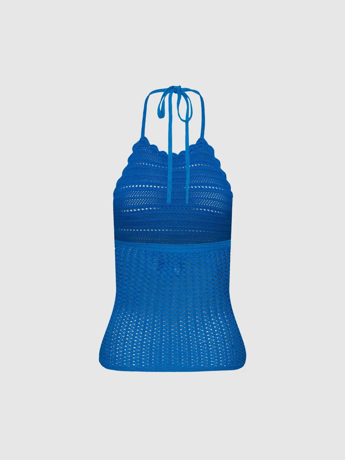 Open-Knit Textured Halter Neck Slim Fit Top