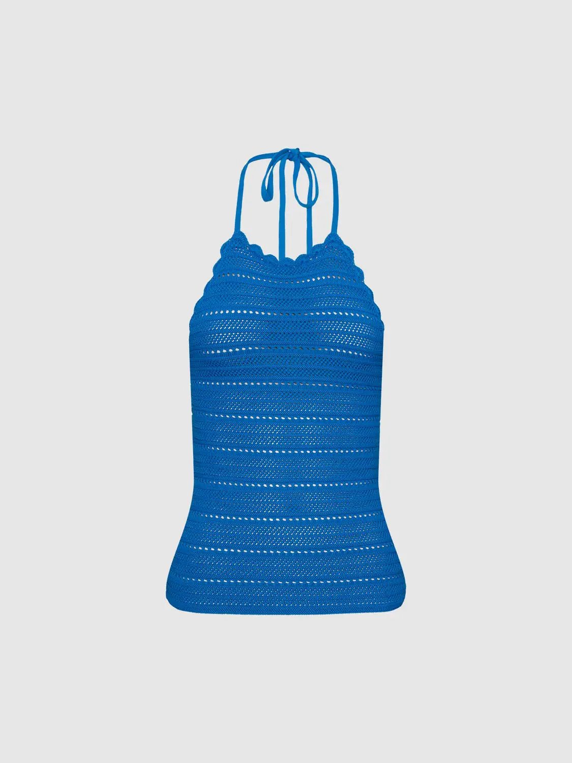 Open-Knit Textured Halter Neck Slim Fit Top