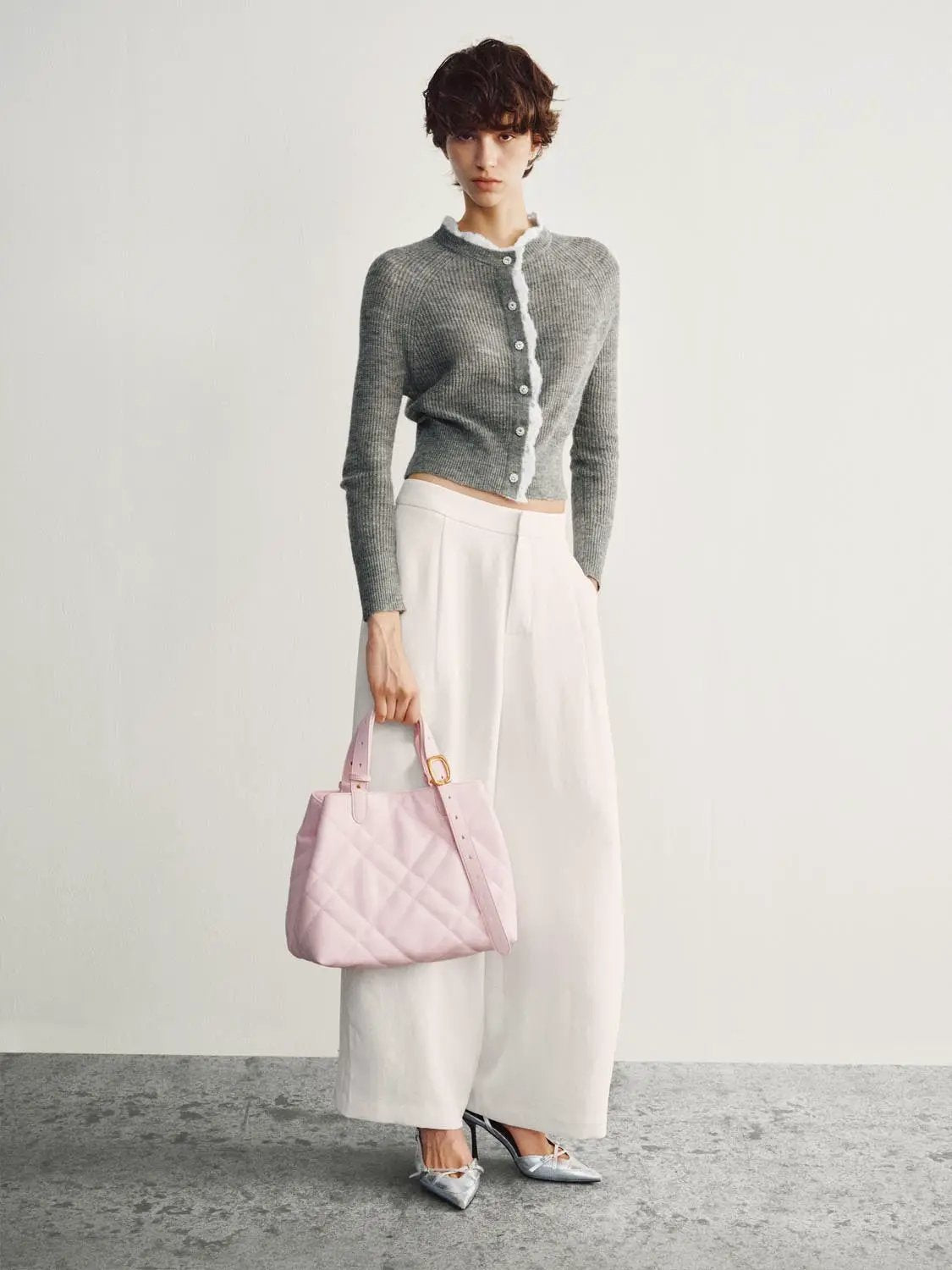Ruffled Long Sleeve Ribbed Cropped Knit Cardigan