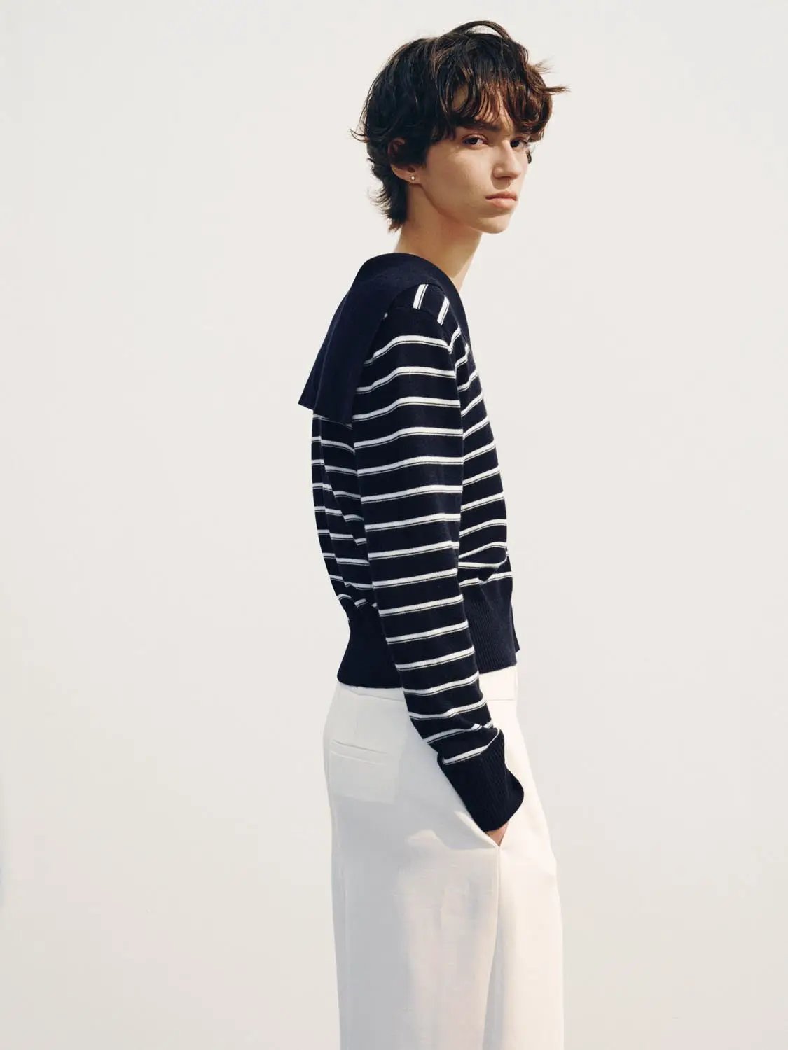 Striped Ribbed Long Sleeve V-neck Knit Cardigan