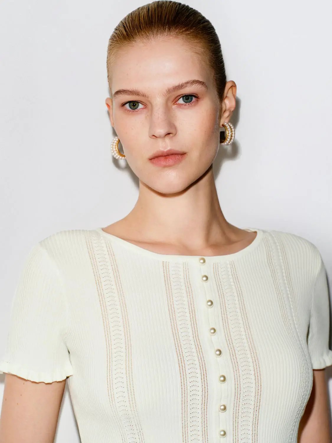 Crochet Lace Hem Knit Button Front Shirt