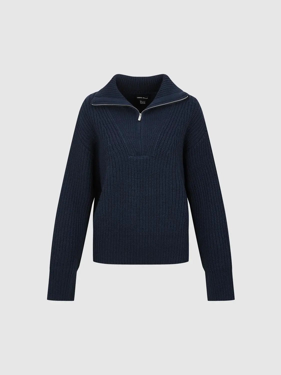 Textured Zip Collar Long Sleeve Knit Sweater