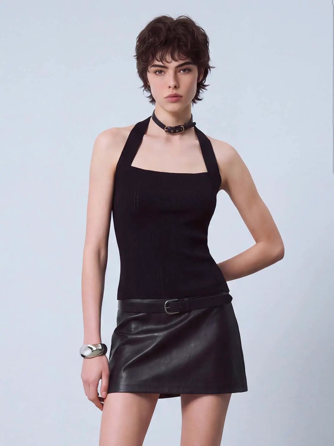 Ribbed Sleeveless Square Neck Textured Knit Top