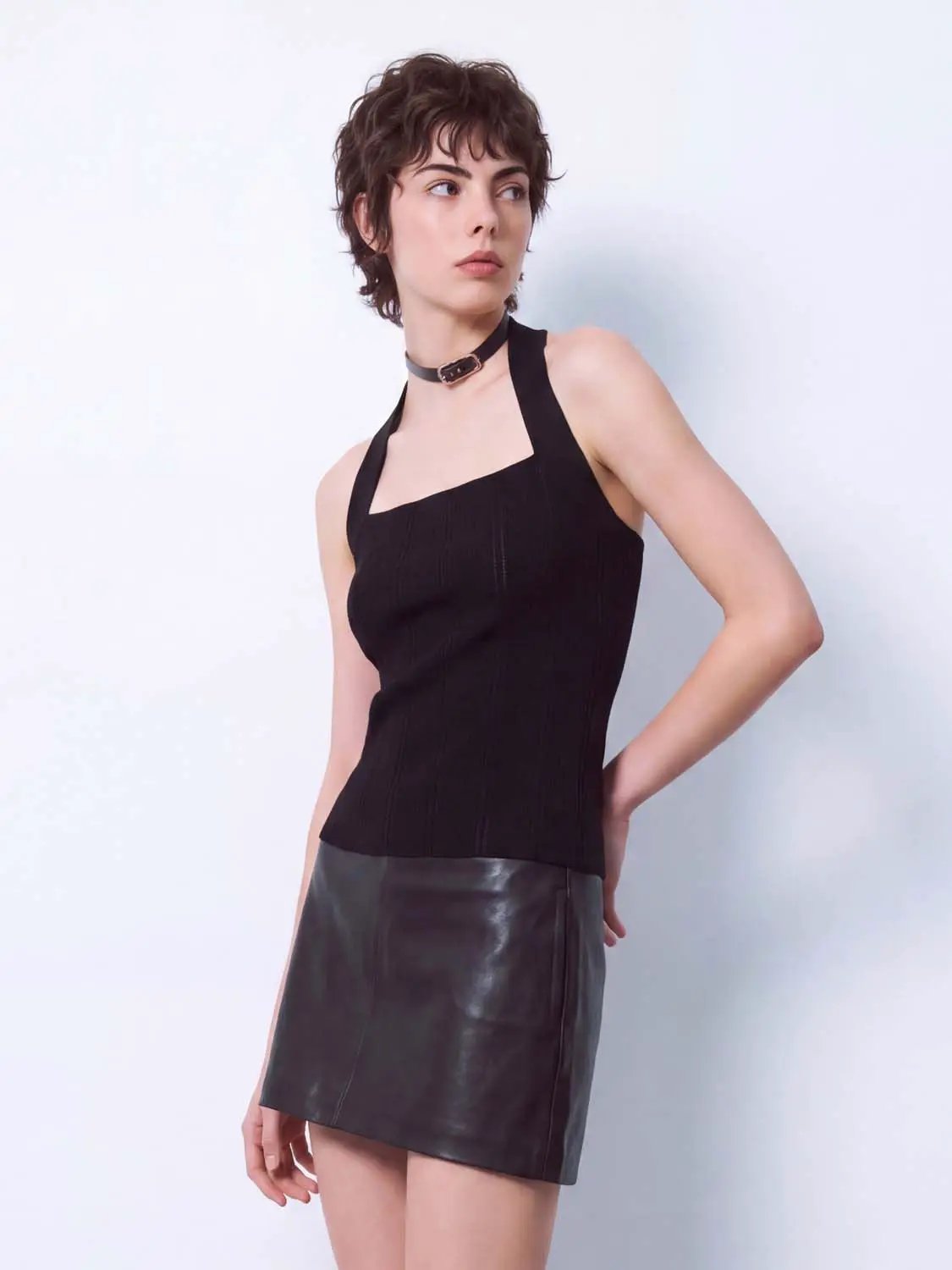 Ribbed Sleeveless Square Neck Textured Knit Top