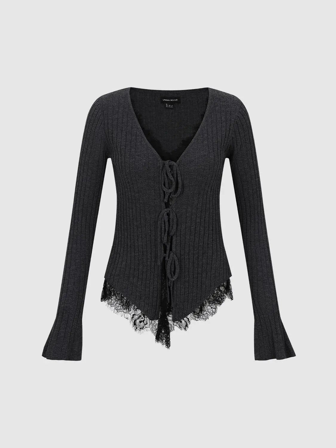 Ribbed Knit Lace Trim Cardigan