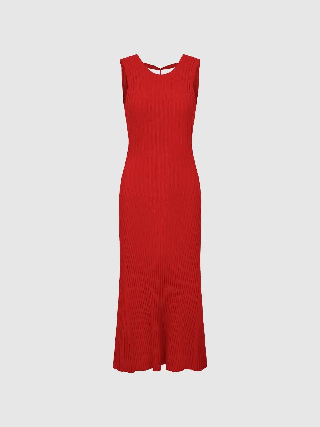 Fitted Ribbed Round Neck Sleeveless Maxi Knit Dress