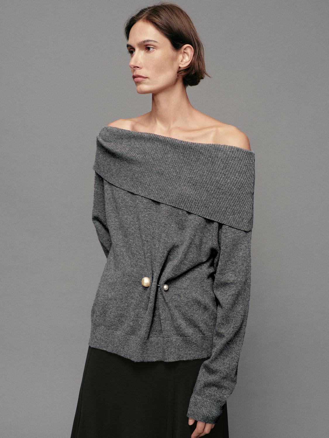 Long Sleeve Twisted Heather Grey Ribbed Knit Sweater