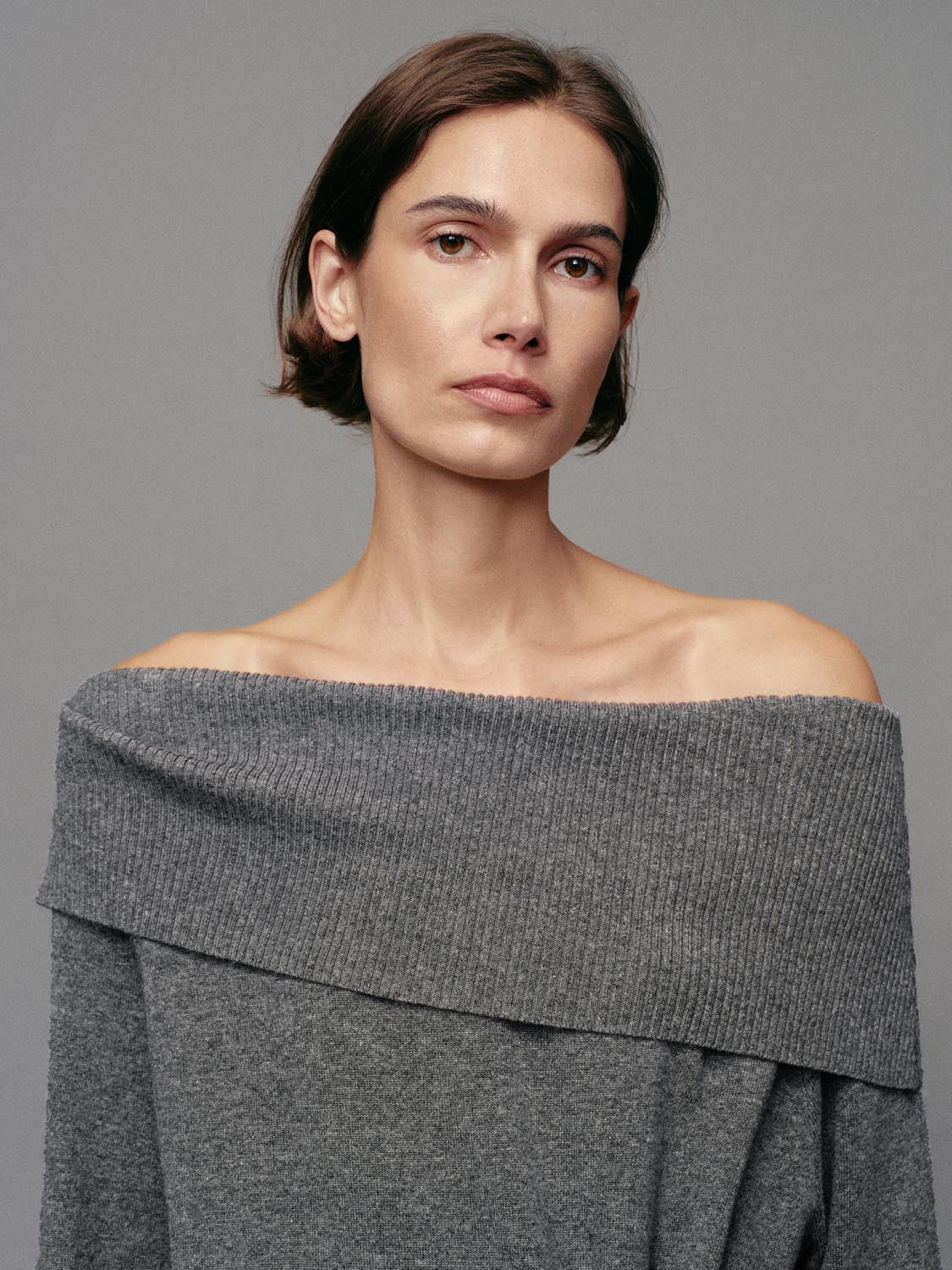 Long Sleeve Twisted Heather Grey Ribbed Knit Sweater