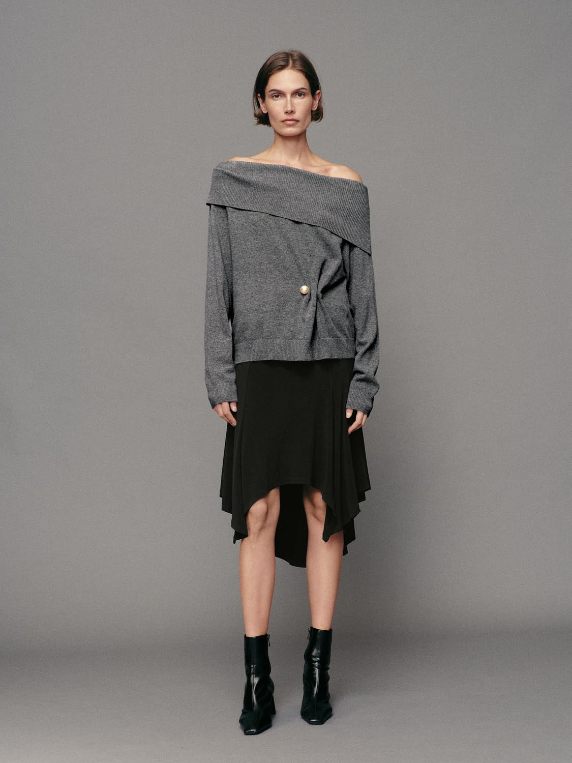 Long Sleeve Twisted Heather Grey Ribbed Knit Sweater