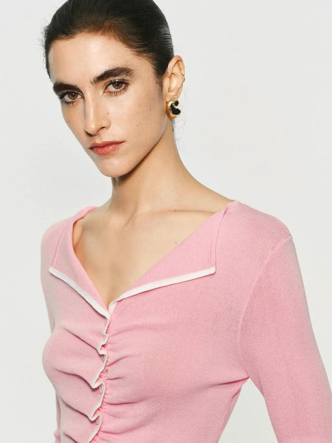 Pink Ribbed Long Sleeve Fitted Knit Sweater