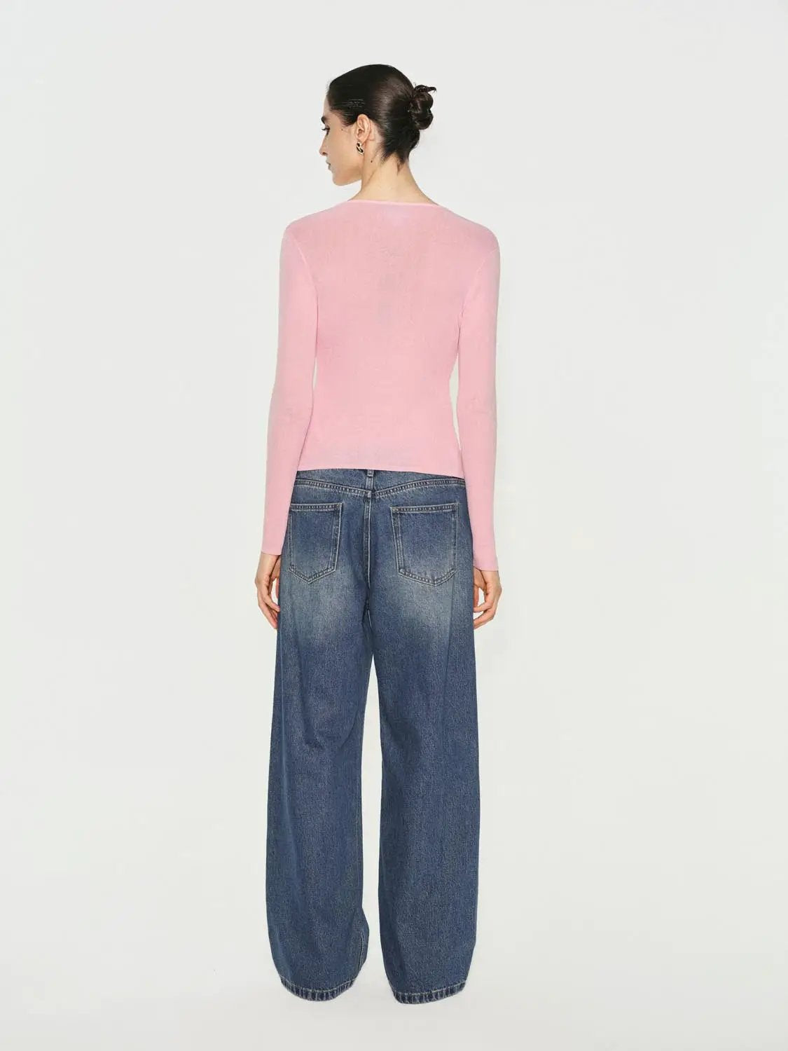 Pink Ribbed Long Sleeve Fitted Knit Sweater
