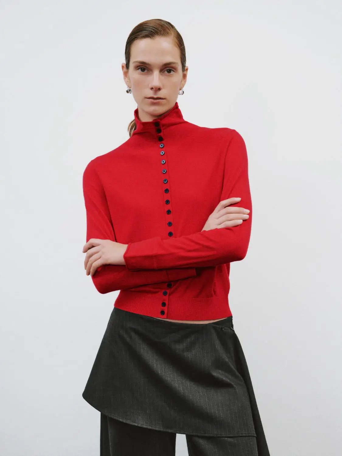 Mock Neck Long Sleeve Button Knit Sweater