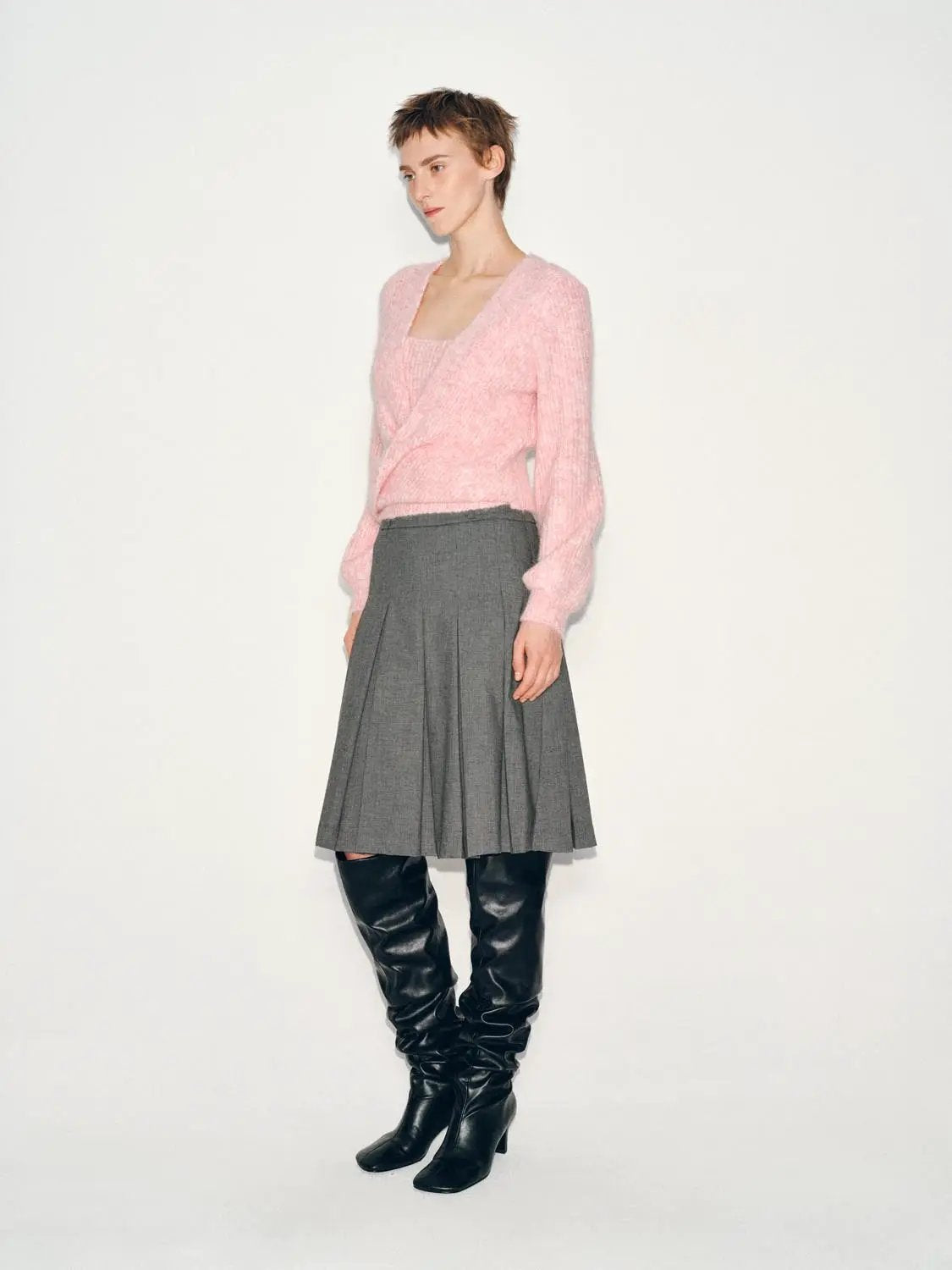 Textured Twisted Square Neck Long Sleeve Knit Top