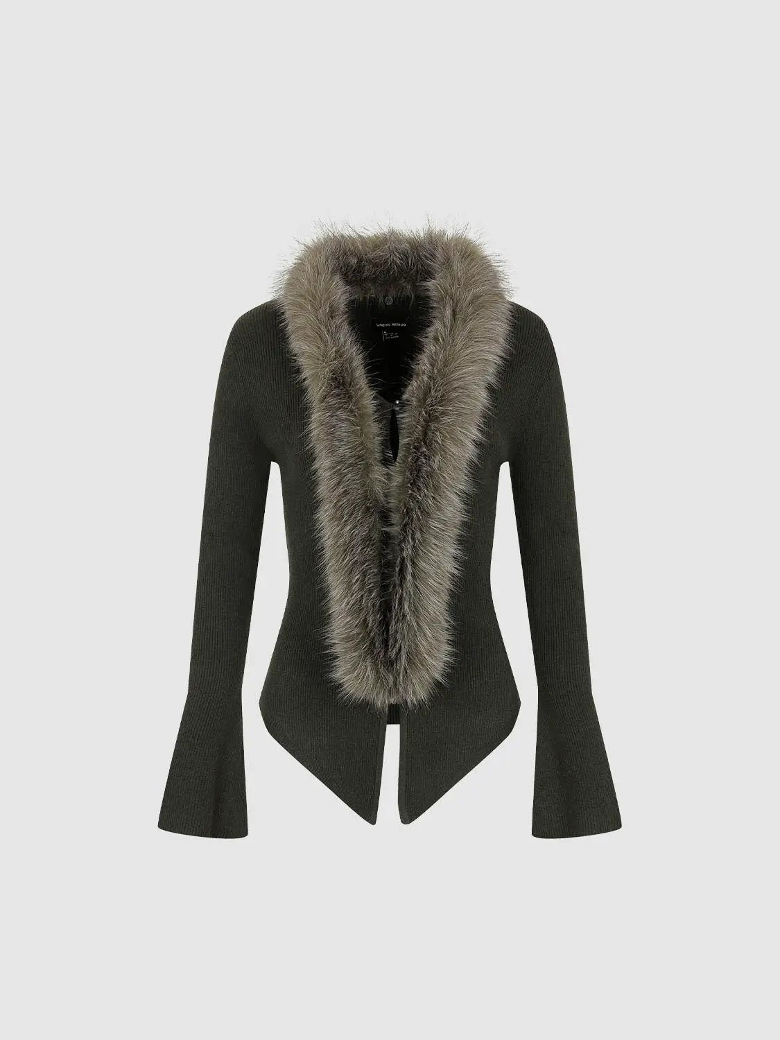 Ribbed Knit Button Front Curved Hem Fitted V-neck Long Sleeve Cardigan