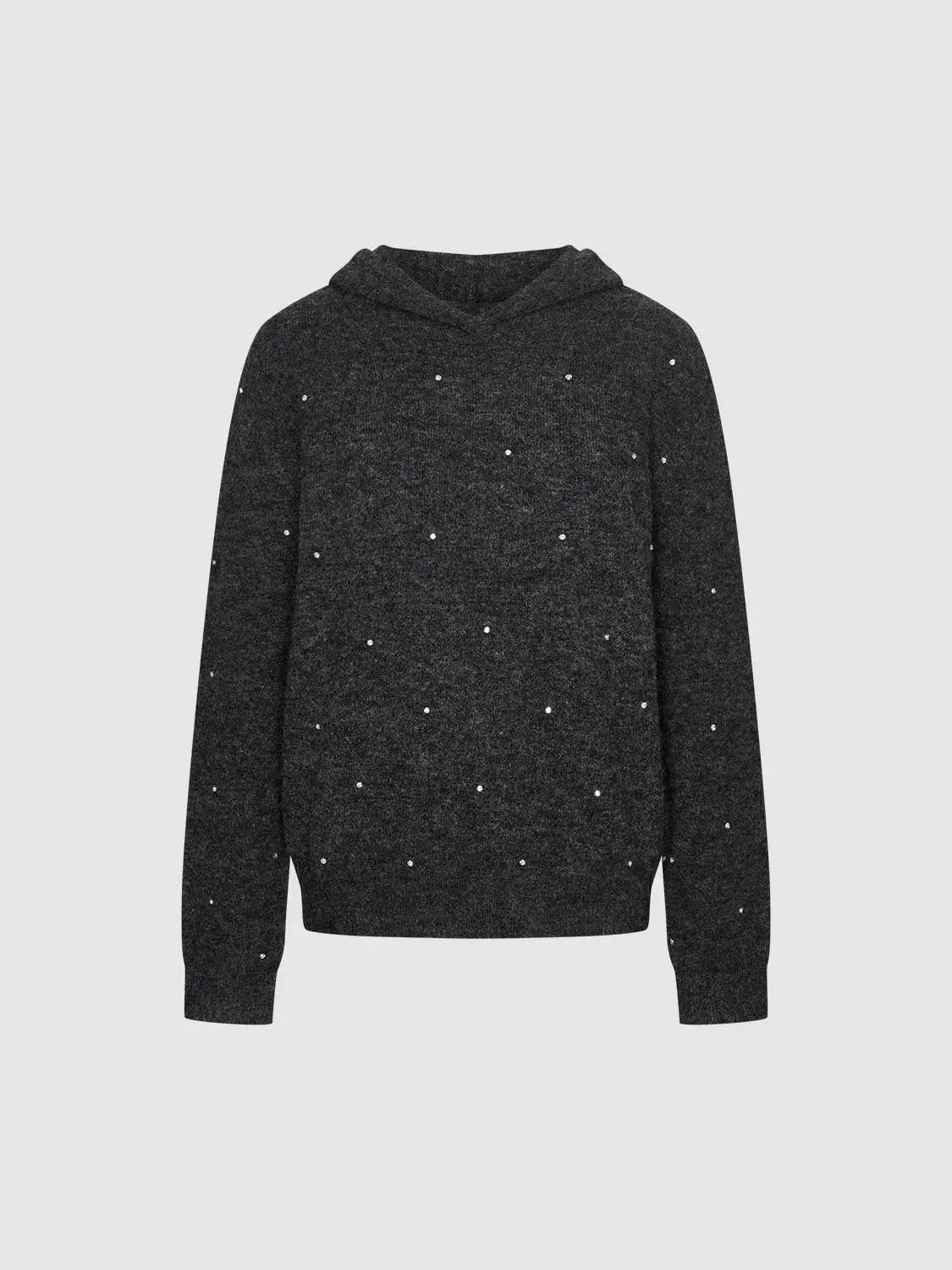 Heathered Ribbed Knit Polka Dot Long Sleeve Hoodie