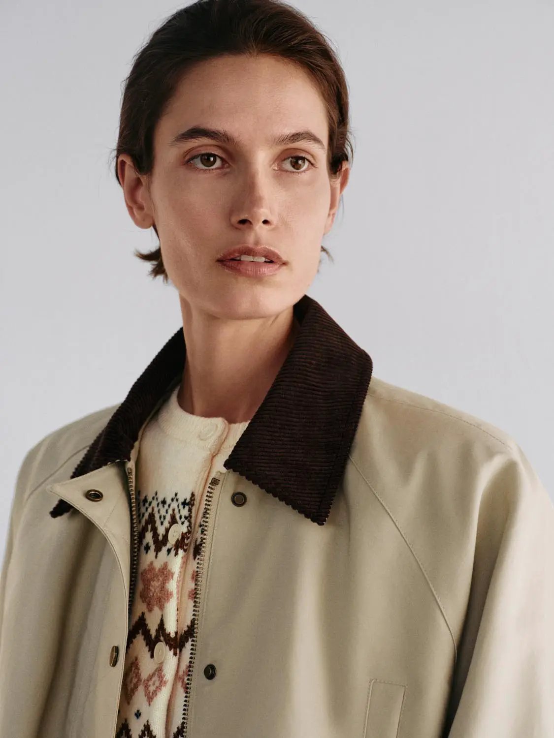 Contrast Collar Oversized Long Sleeve Cotton Jacket