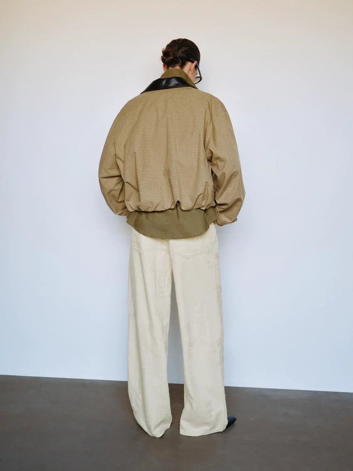 Button Front Checked Long Sleeve Cotton Blend Jacket