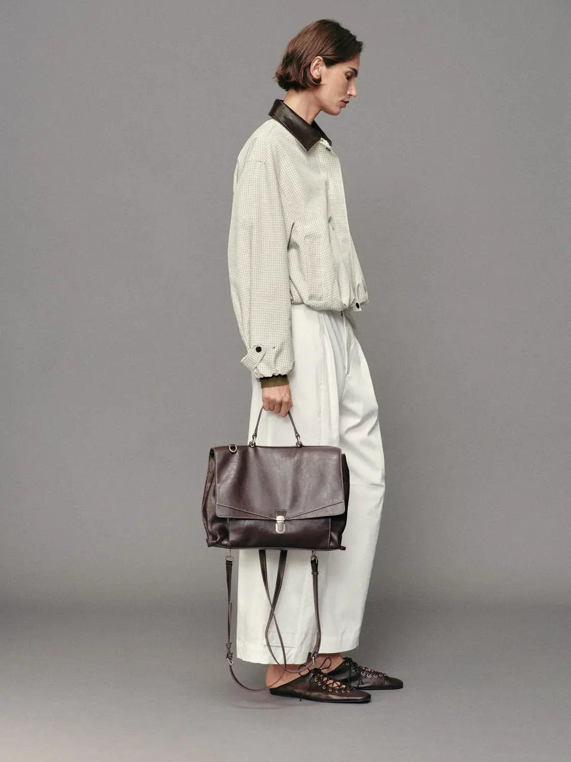 Button Front Checked Long Sleeve Cotton Blend Jacket