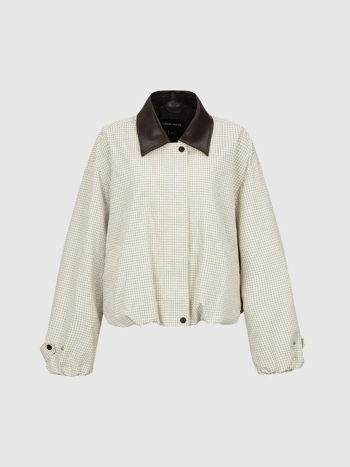 Button Front Checked Long Sleeve Cotton Blend Jacket