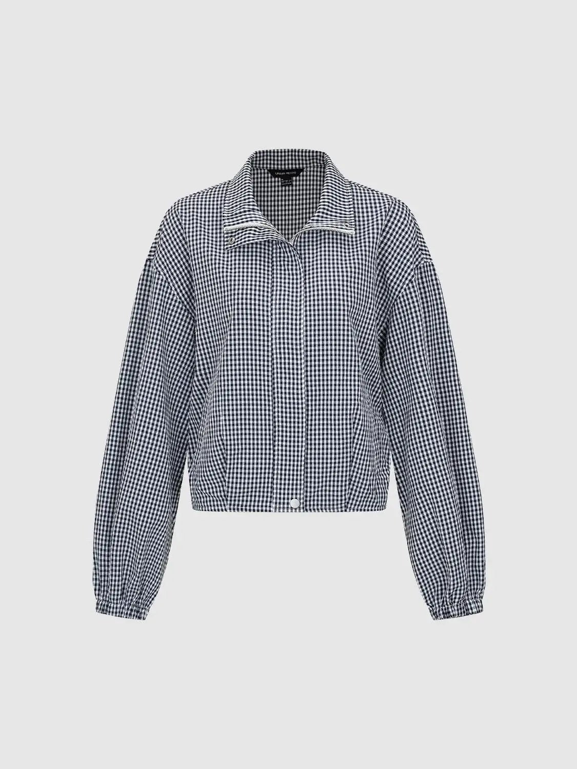 Gingham Cropped Puff Sleeve Lightweight Jacket