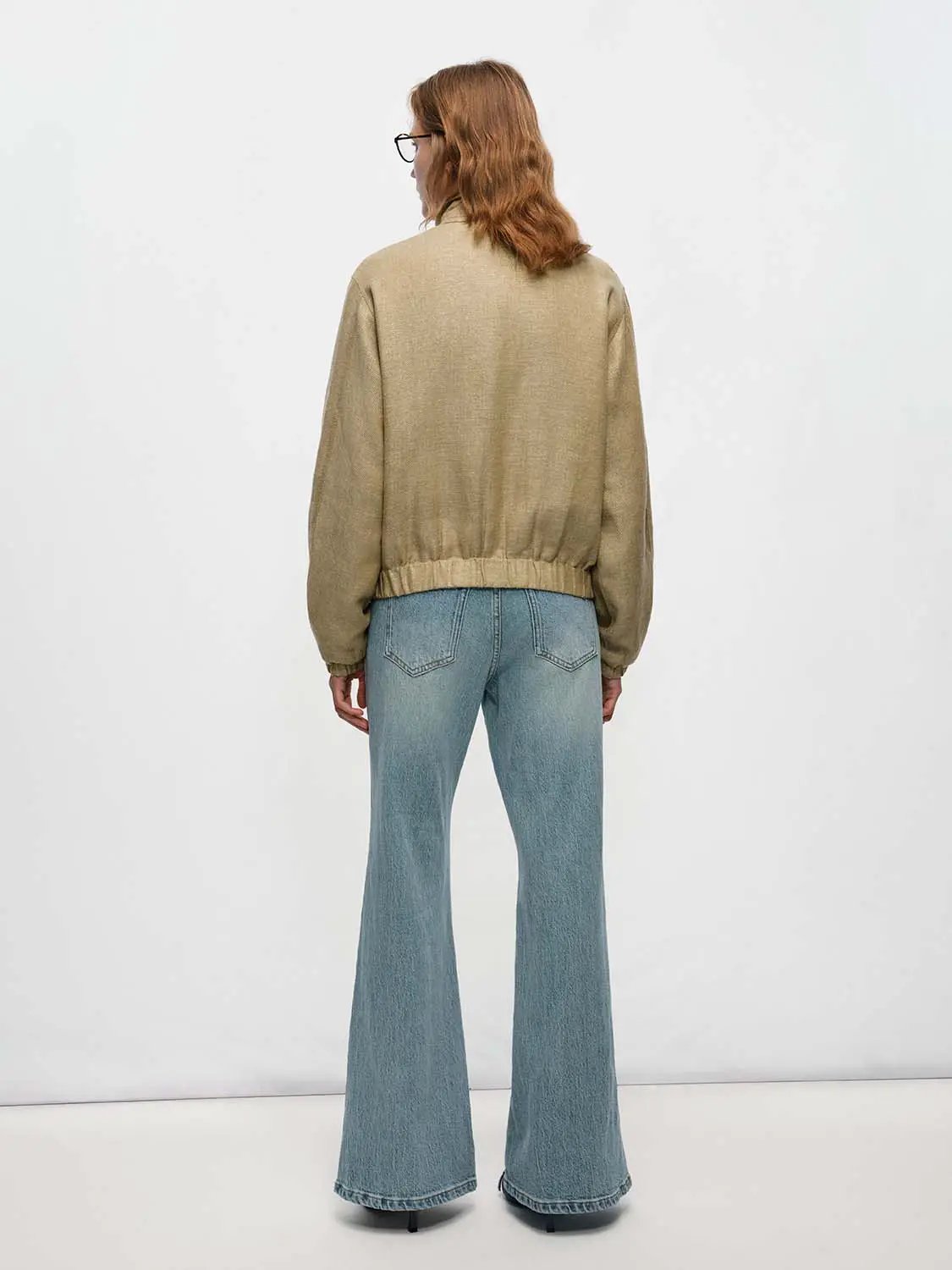 Textured Drop Shoulder Shirt Collar Long Sleeve Zip Front Jacket