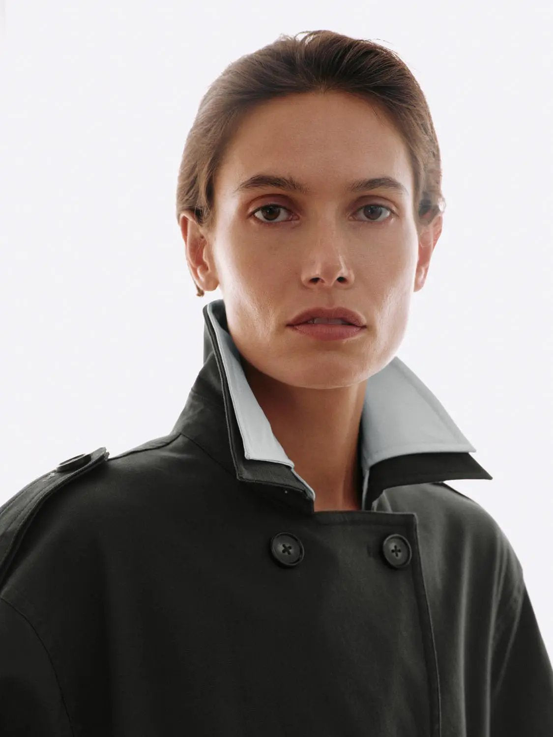 Double-Breasted Long Sleeve Belted Cotton Trench Coat