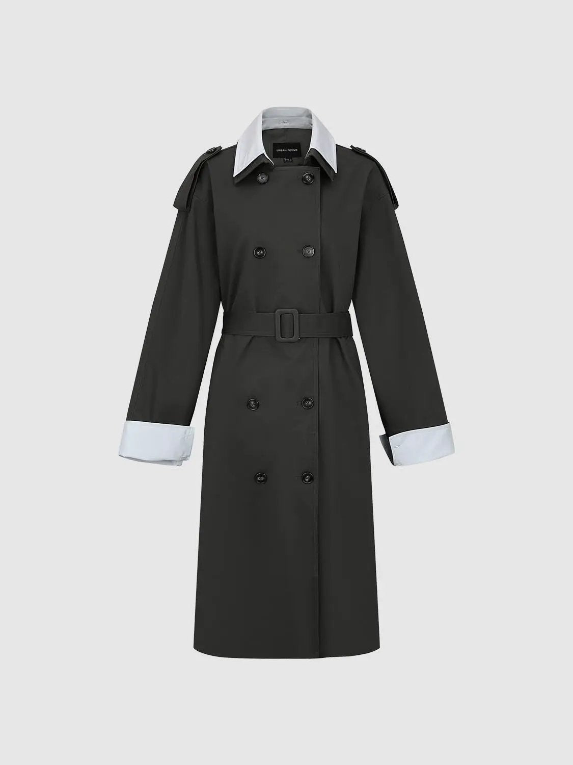 Double-Breasted Long Sleeve Belted Cotton Trench Coat