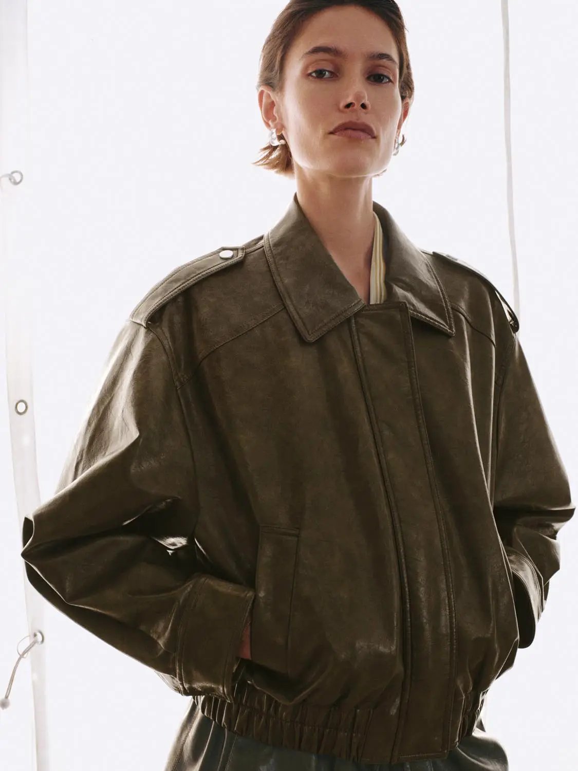 Gathered Oversized Shirt Collar Long Sleeve Jacket