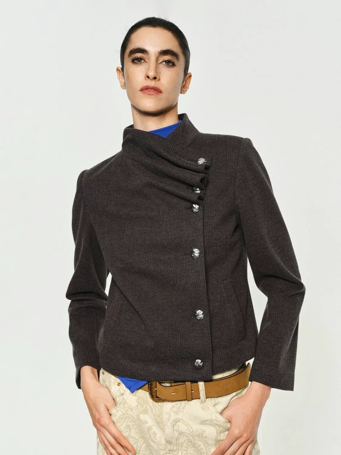 Textured Asymmetric Collar Long Sleeve Jacket