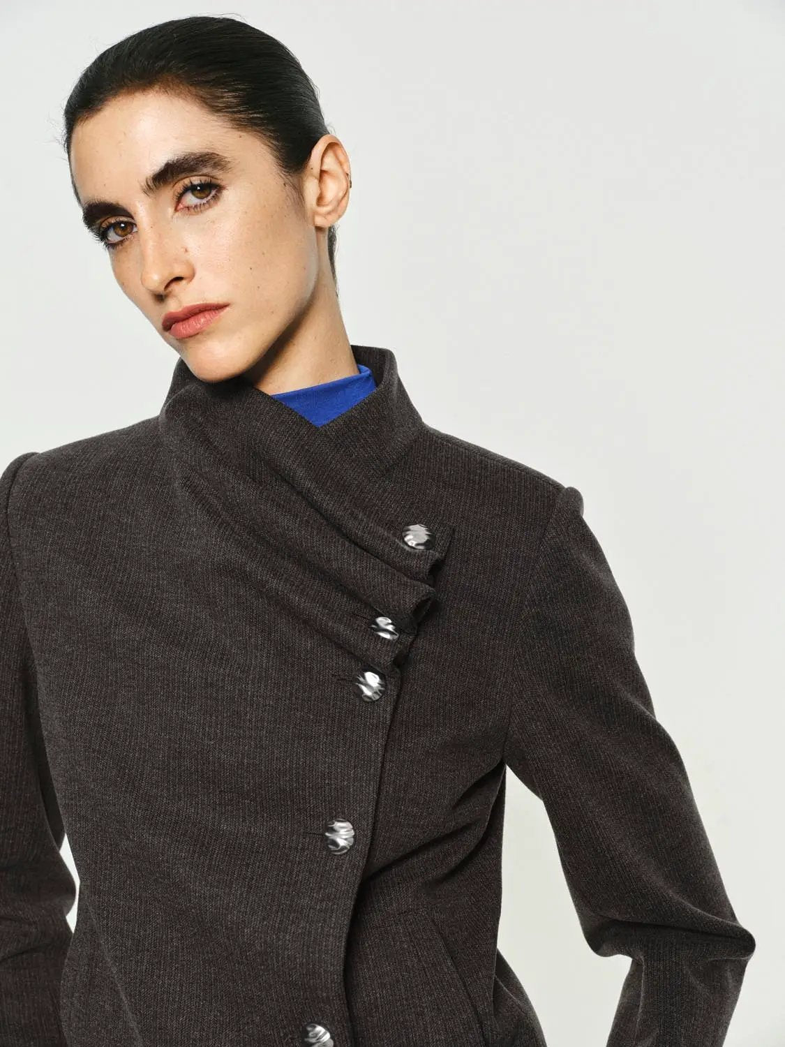 Textured Asymmetric Collar Long Sleeve Jacket