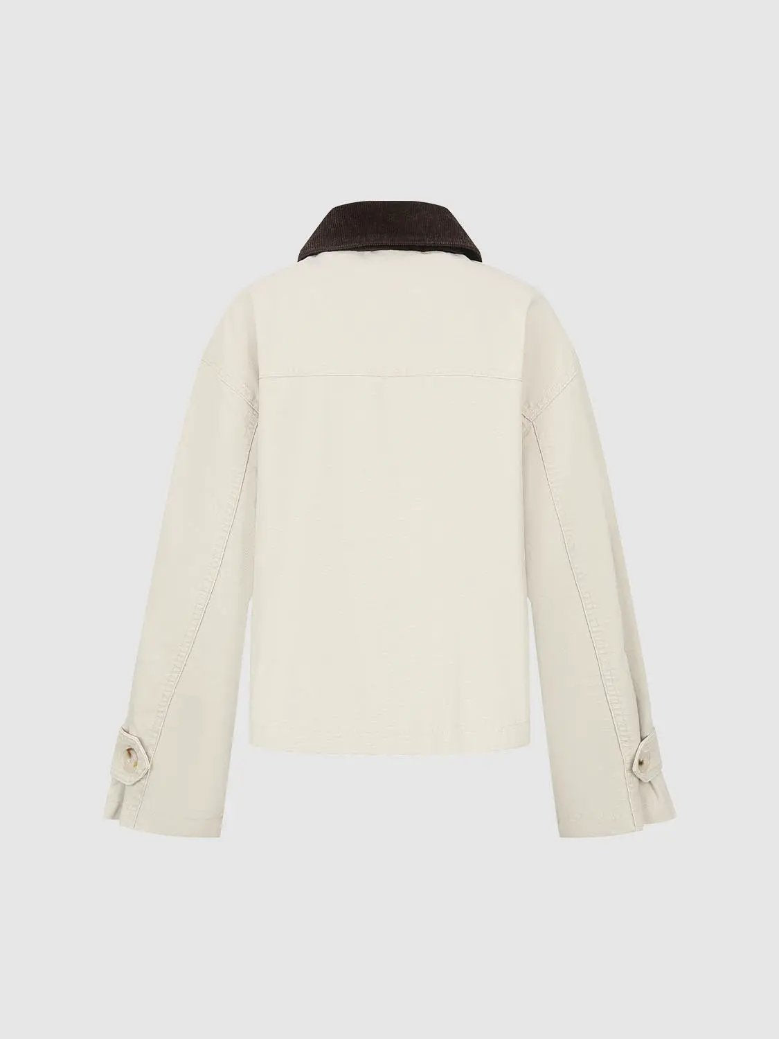 Contrast Collar Button Front Long Sleeve Cotton Jacket