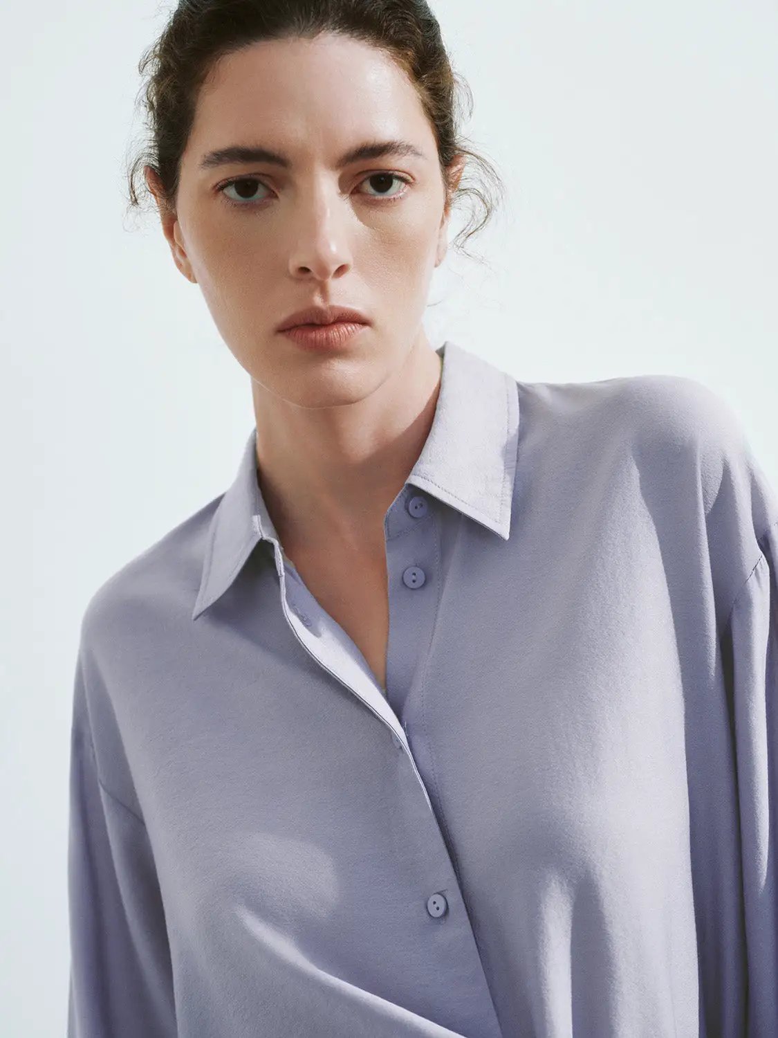 Shirt Collar Long Sleeve Wrap Tie Side Button Up Shirt
