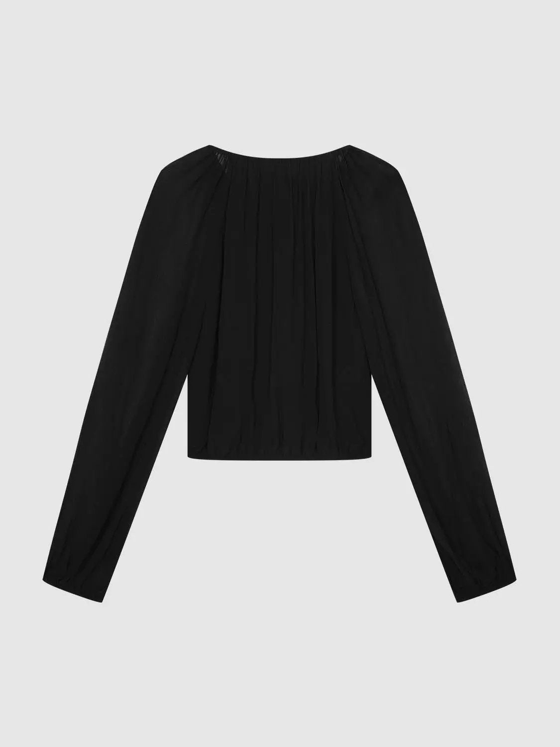 Round Neck Raglan Sheer Sleeve Front Button Crop Shirt