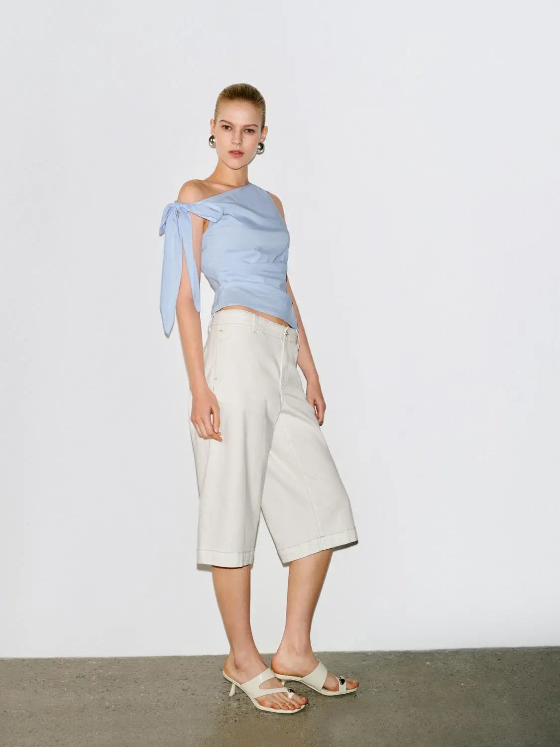 Pastel Blue Lightweight One Shoulder Shirt