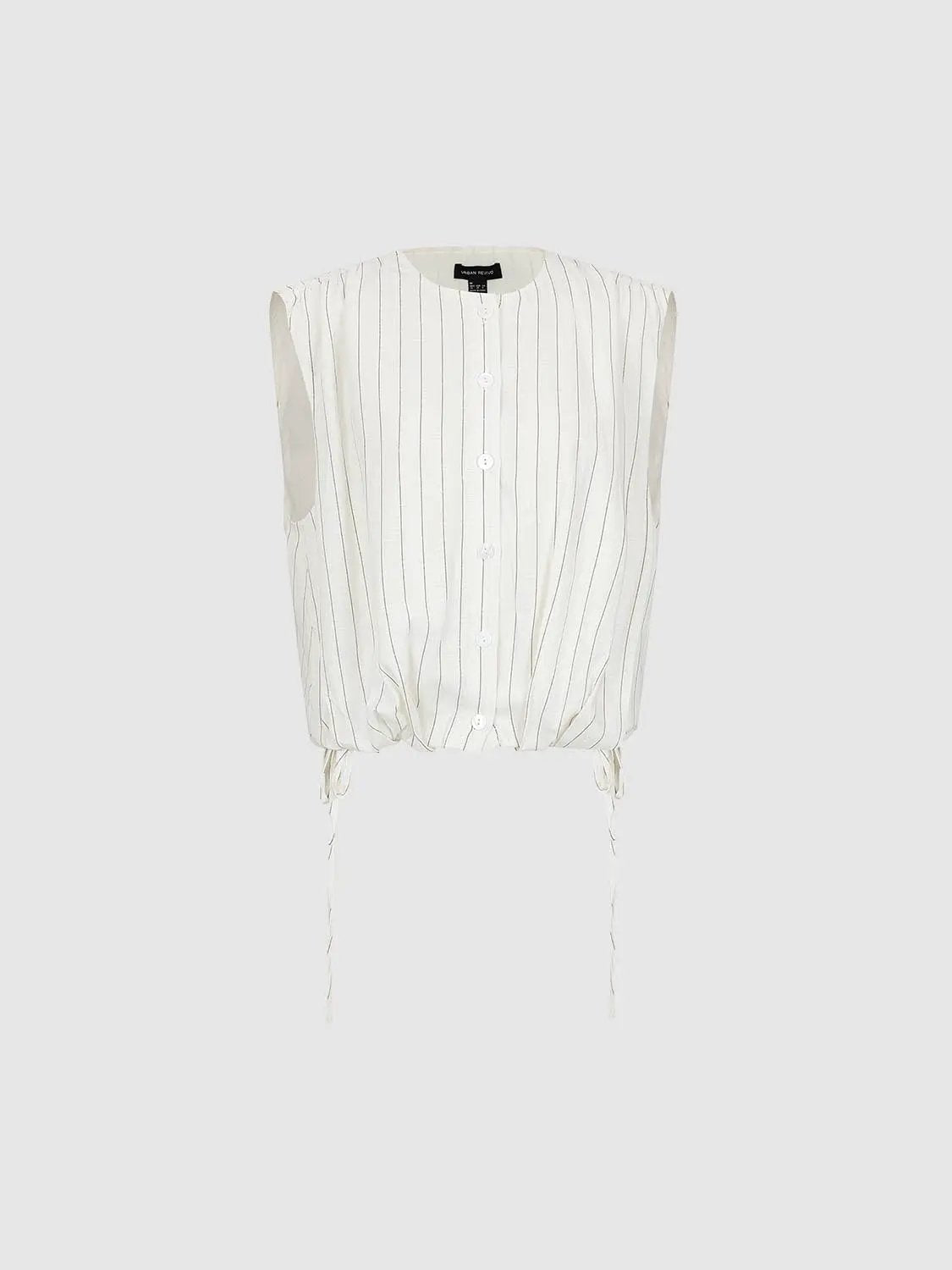 Striped Button Front Tie Hem Crew Neck Sleeveless Shirt