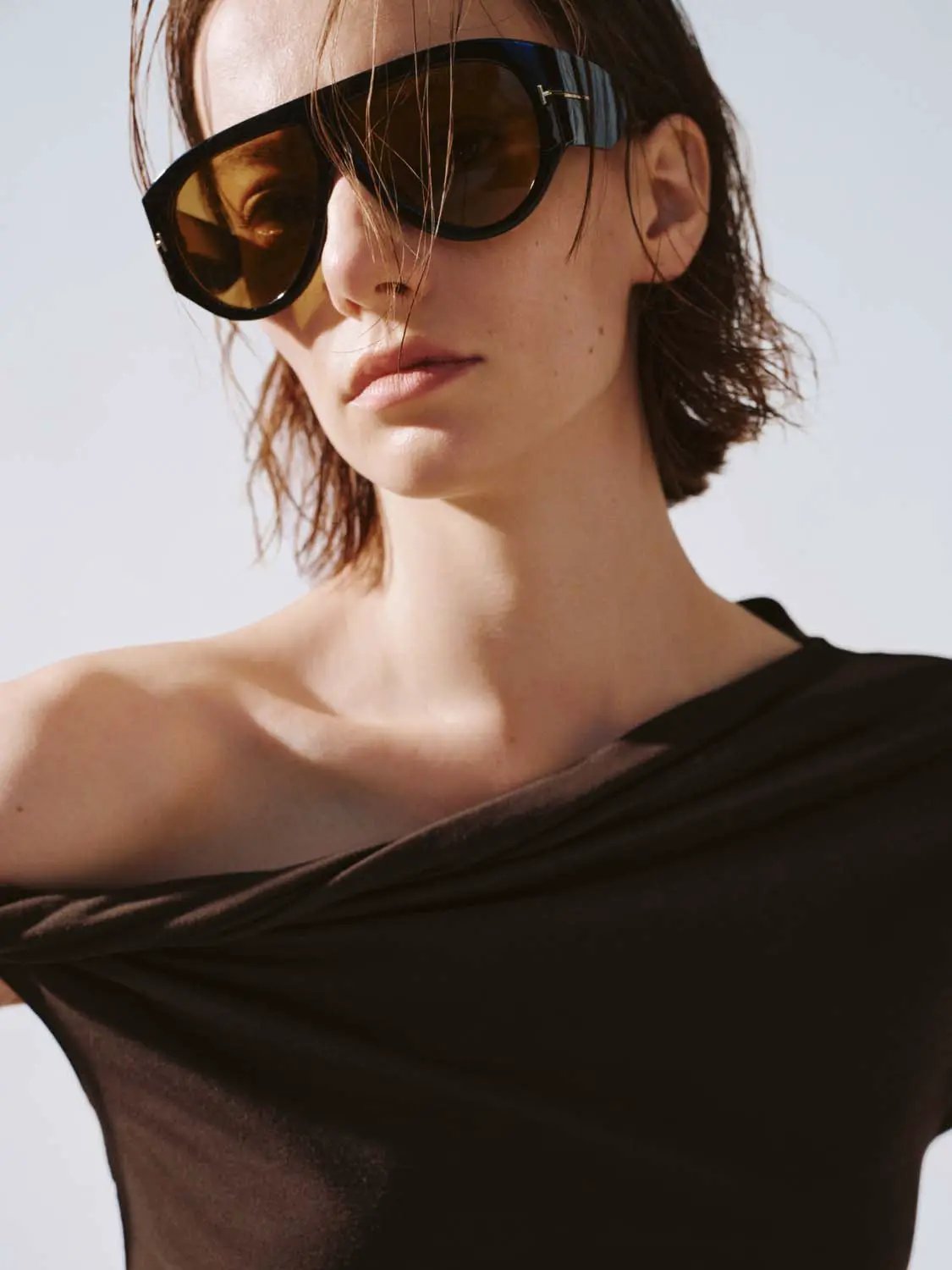 Short Sleeve One Shoulder Ruched Stretch Modal Blend Top