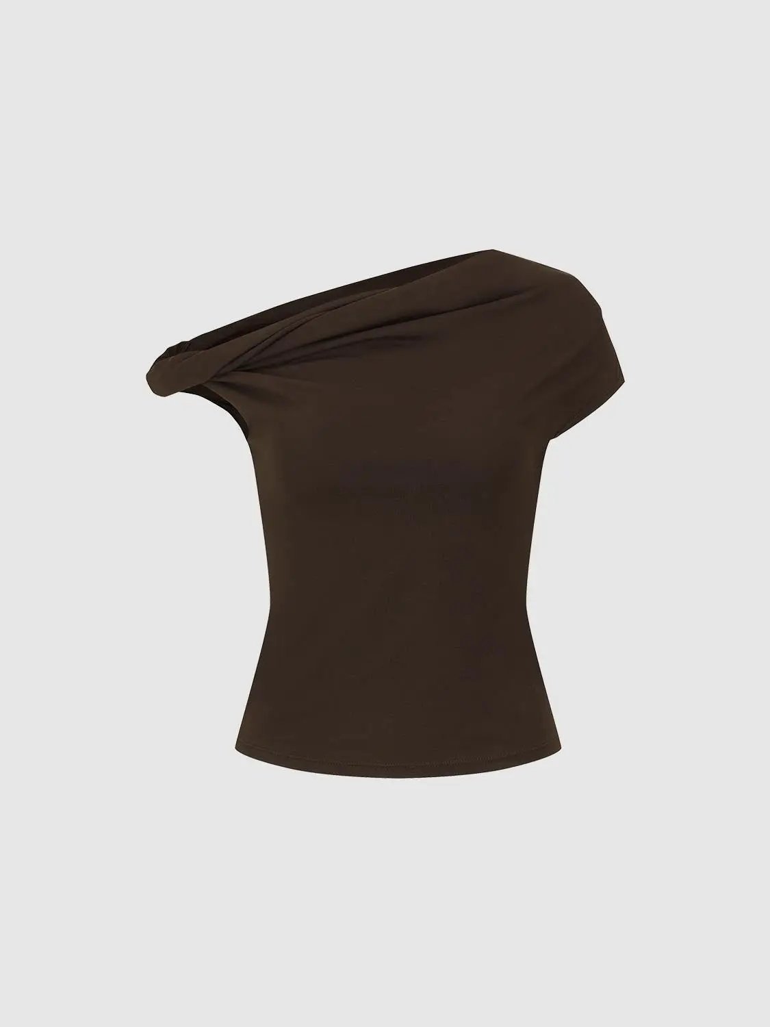 Short Sleeve One Shoulder Ruched Stretch Modal Blend Top