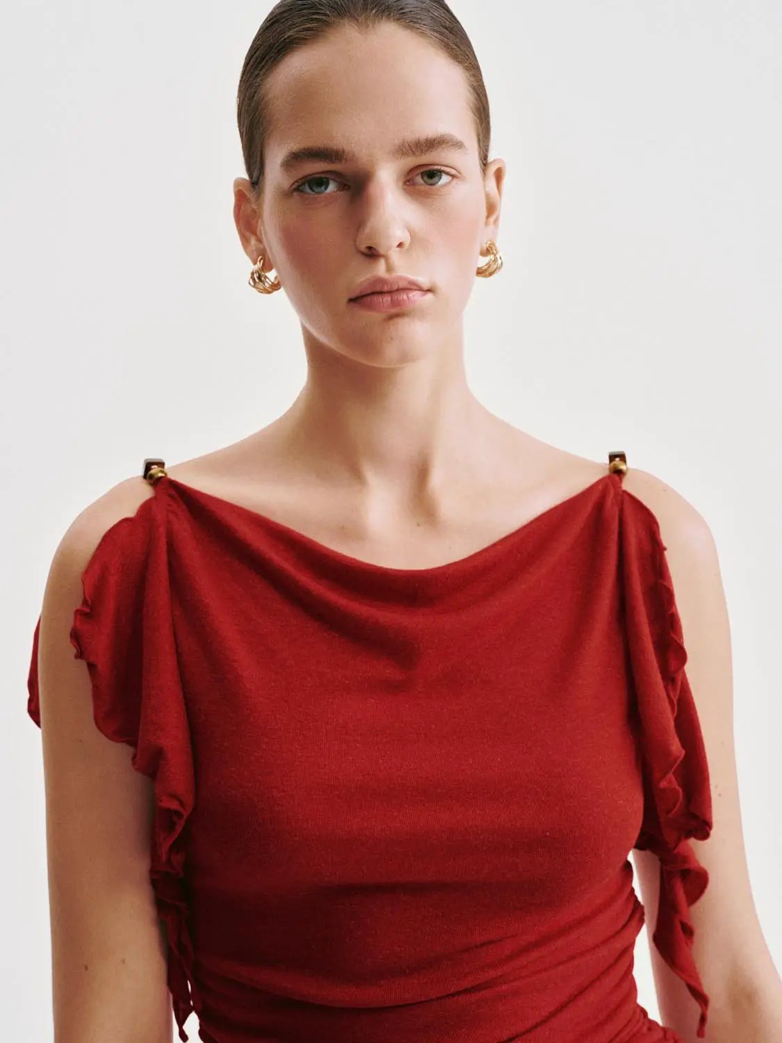 Ruched Sleeve Lyocell Linen Blend T-shirt