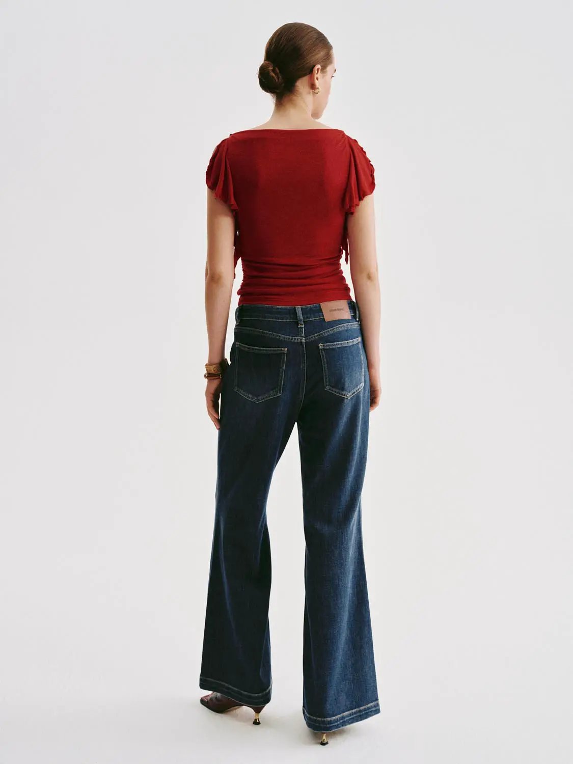 Ruched Sleeve Lyocell Linen Blend T-shirt