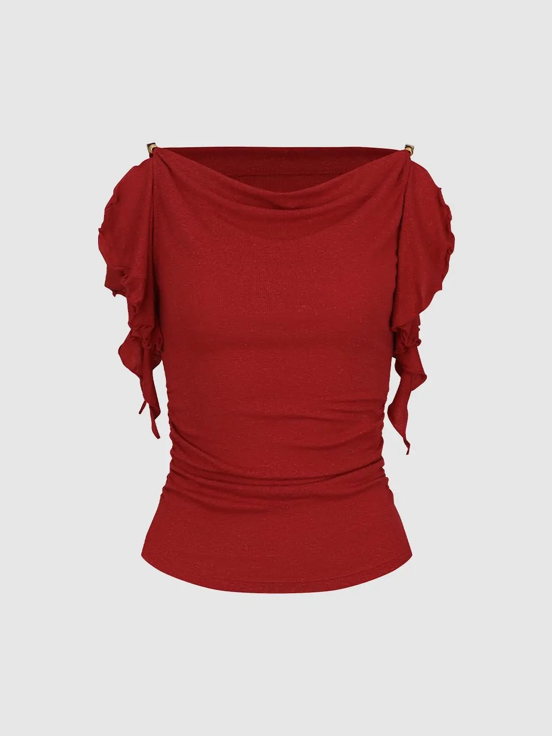 Ruched Sleeve Lyocell Linen Blend T-shirt