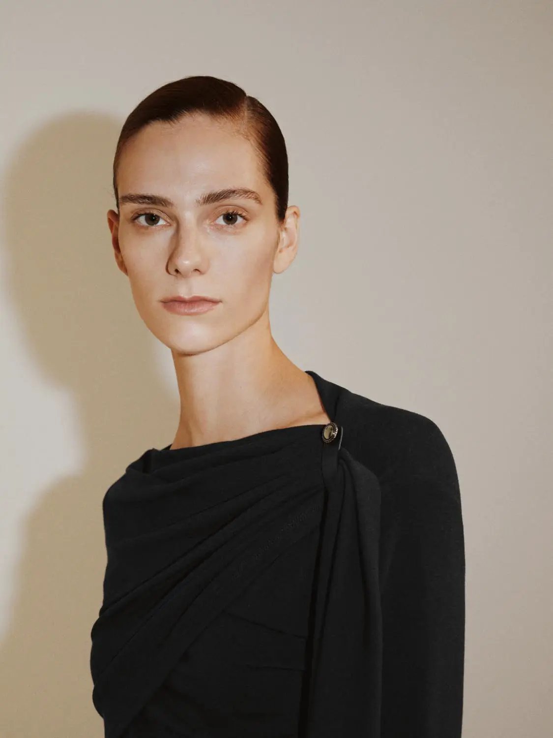 Draped One-Shoulder Long Sleeve Blouse