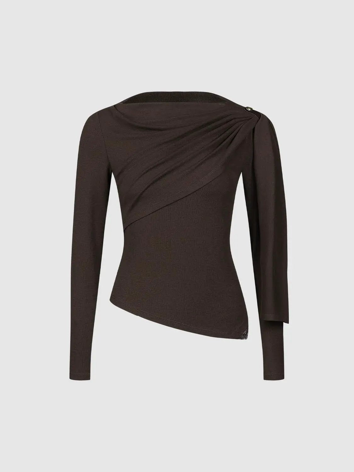Draped One-Shoulder Long Sleeve Blouse
