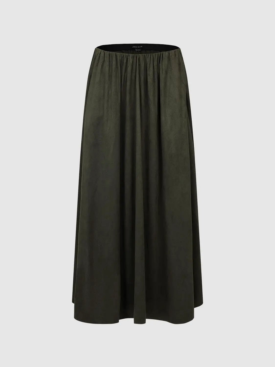Elastic Waist Gathered Crinkled A-Line Midi Skirt