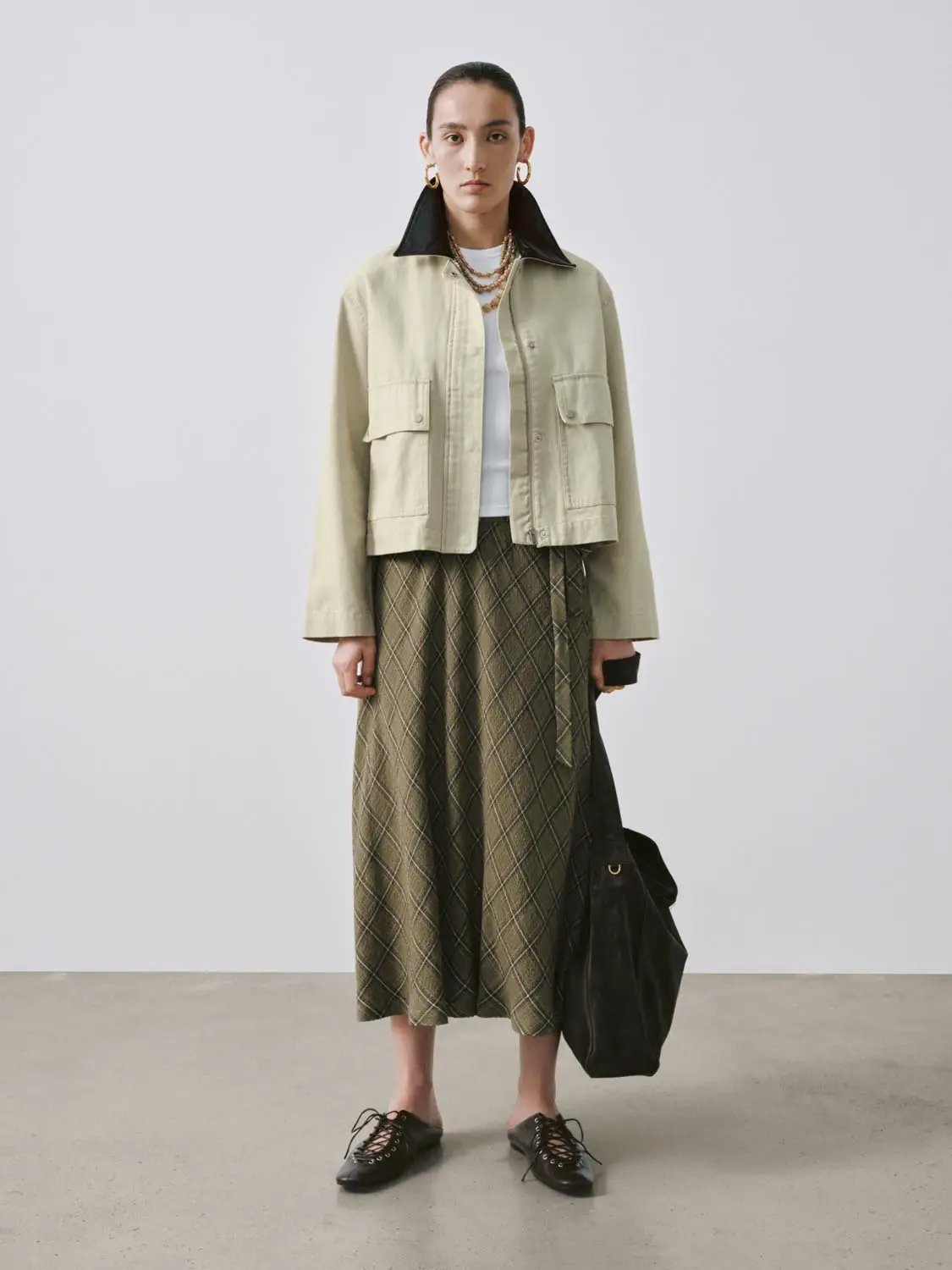 Belted Waist Plaid Print Flared A-Line Midi Skirt