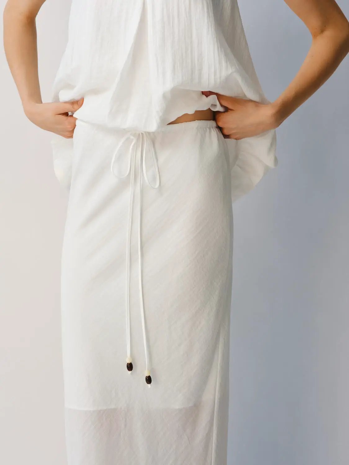 H-line Drawstring Waist Thin Stretch Skirt