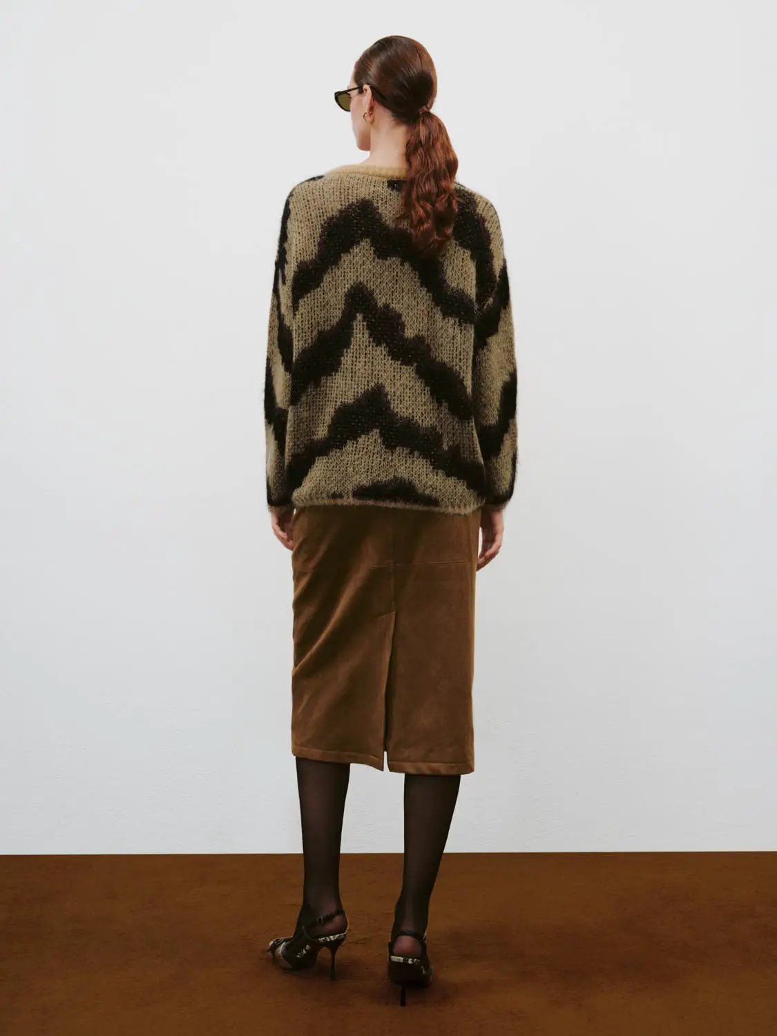 Textured Belted Mid-rise Straight Midi Skirt
