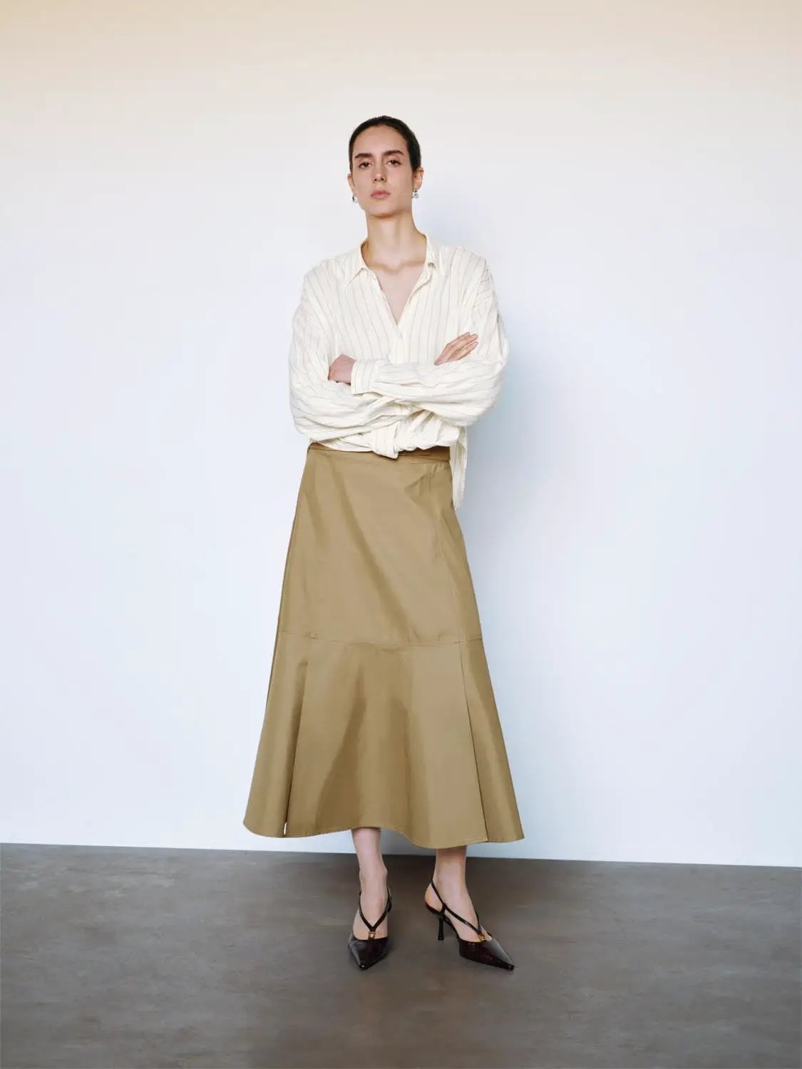 Mid-rise Belted Panelled Cotton Blend Midi Skirt