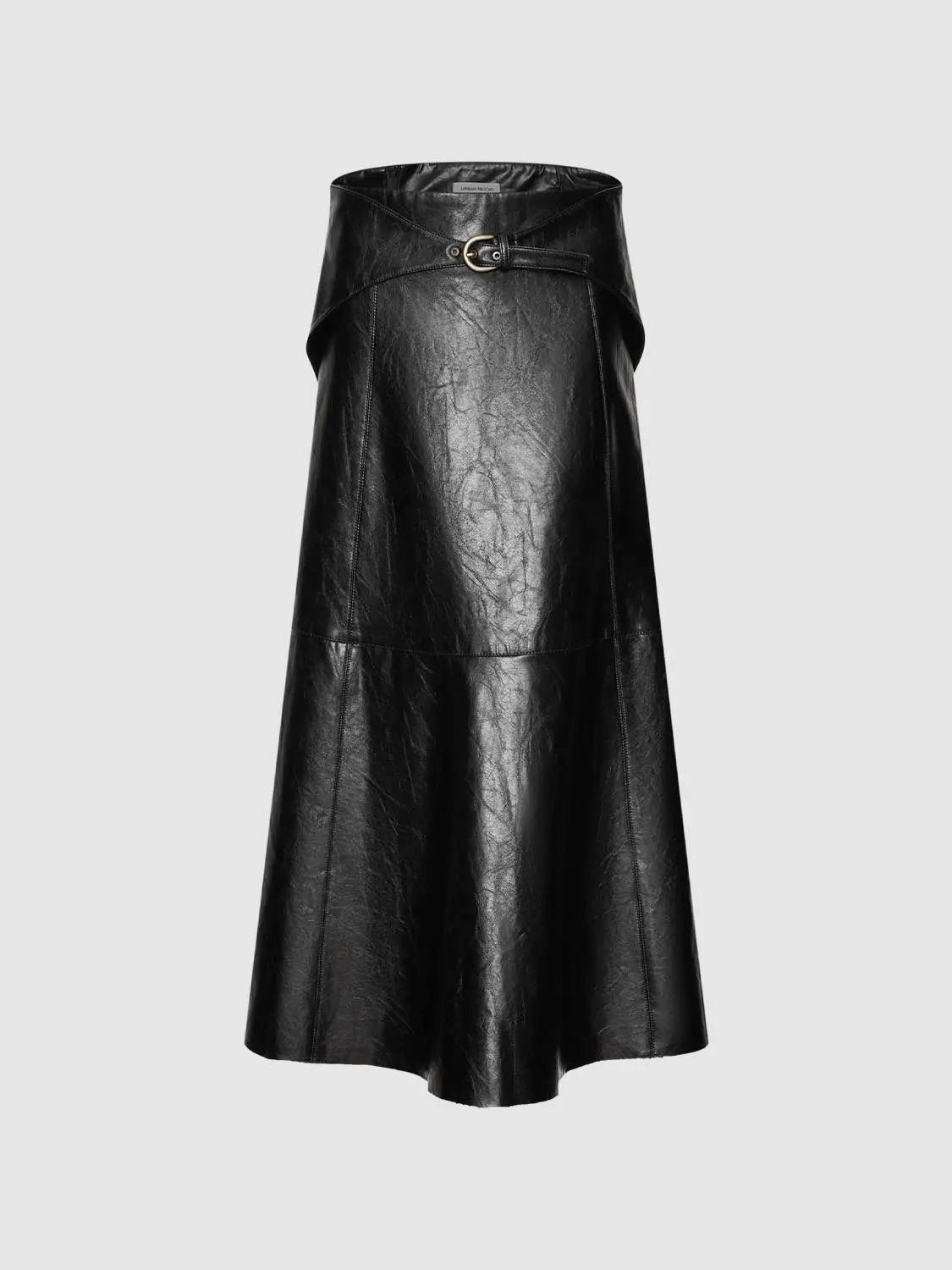 Crinkled Panelled A-Line Mid-rise Midi Skirt