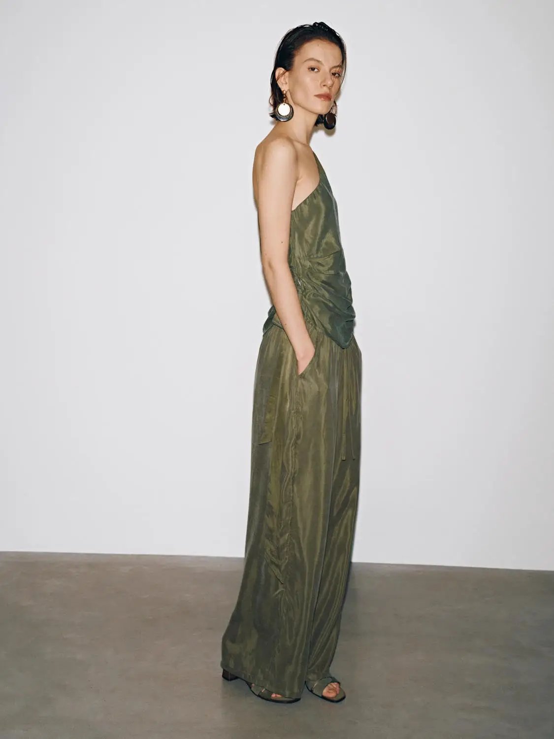 Elastic Waist Drawstring Pull On Satin Wide Leg Pants